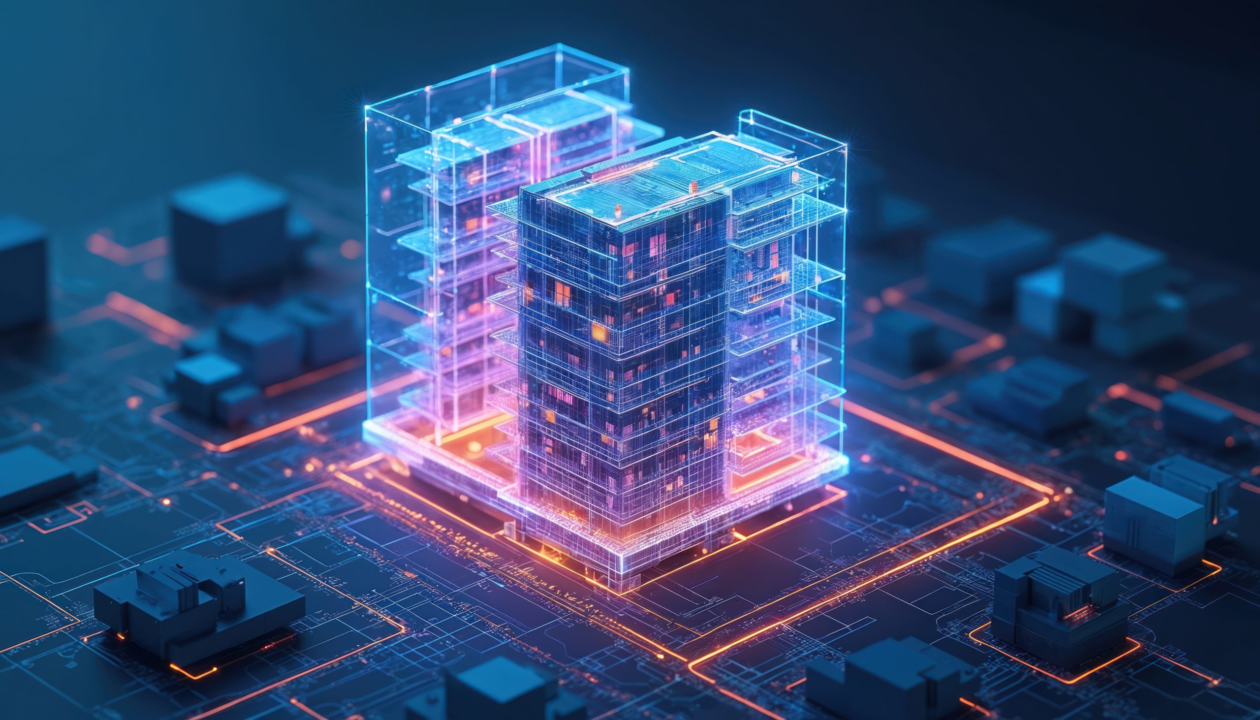 Digital blueprint of high rise building